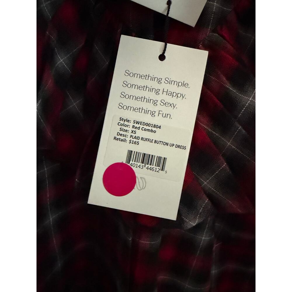 New something navy ruffle plaid button up dress long sleeve sz XS $165 - Picture 8 of 9